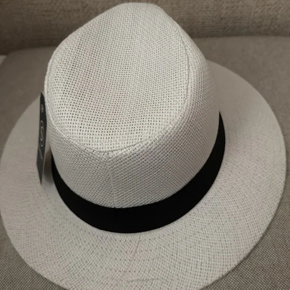 White Fedora Hat with Black Band - Picture 3 of 4
